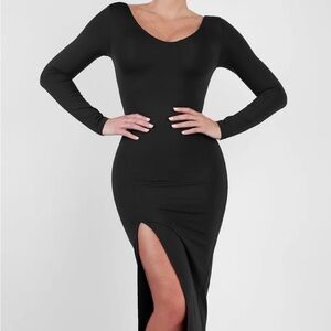 Shapewear Long Sleeve V-Neck Low Back Slimming Maxi Dress